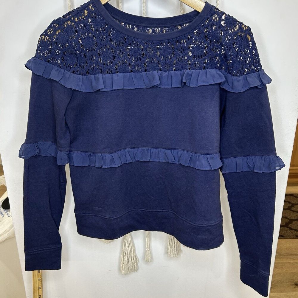 LILLY PULITZER Sonja Ruffled Lace Pullover Top‎ Navy Size S Women XS